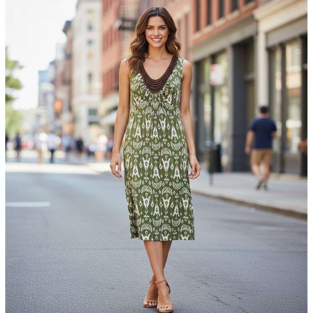 Boho Maxi Sundress Stretch PLus Size 1X Wooden Beaded Dress Summer